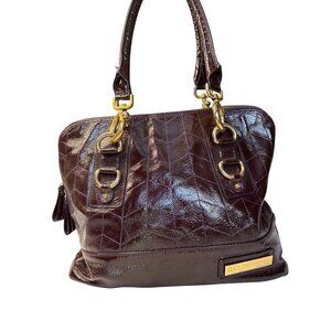 Goldenbleu Burgundy Patent Leather Handbag With Gold-Tone Hardware & Quilted Des